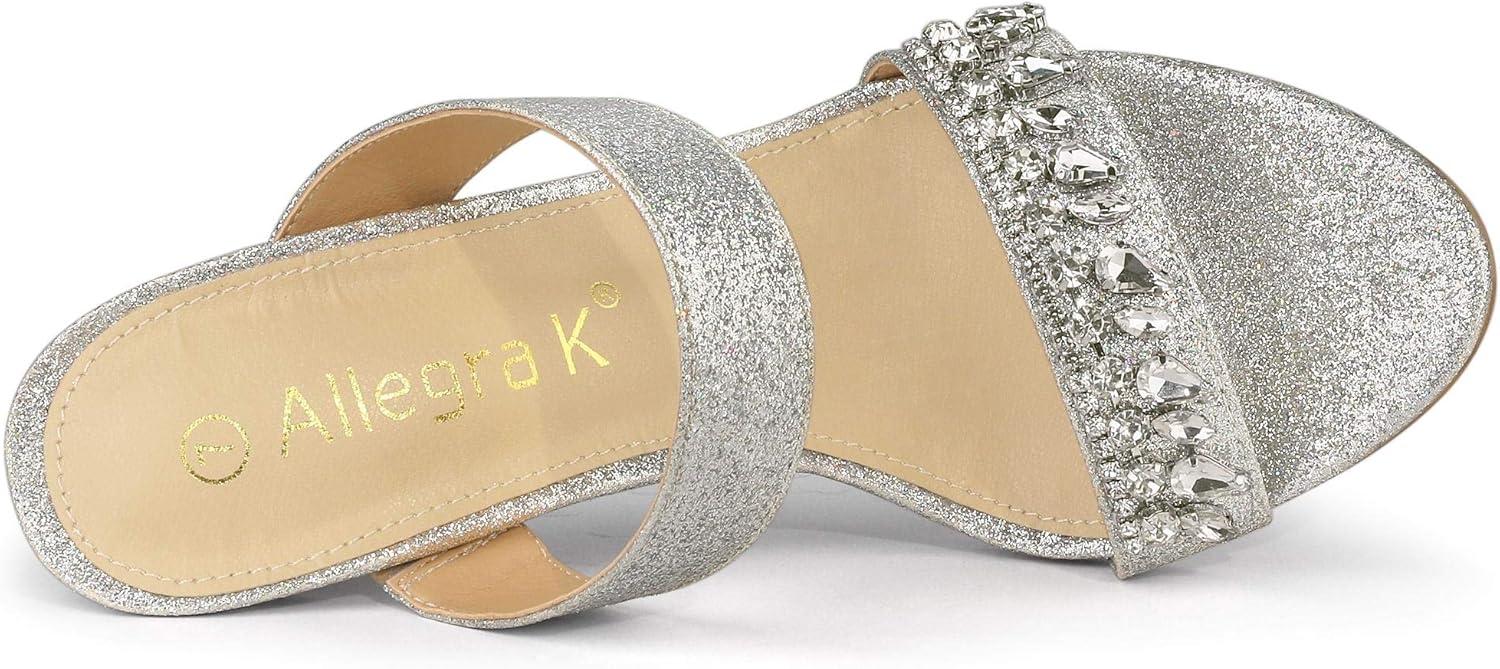 imageAllegra K Womens Glitter Rhinestone Stiletto Heels SandalsSilver