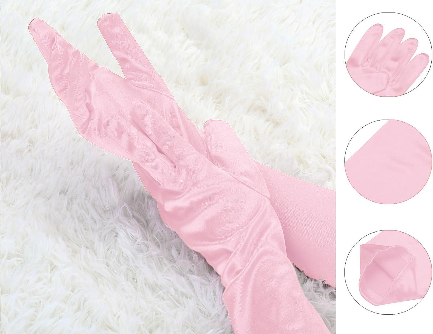 imageAllegra K Womens Long Gloves 1920S Evening Party Full Finger Mittens Elegant Opera GloveShiny Pink