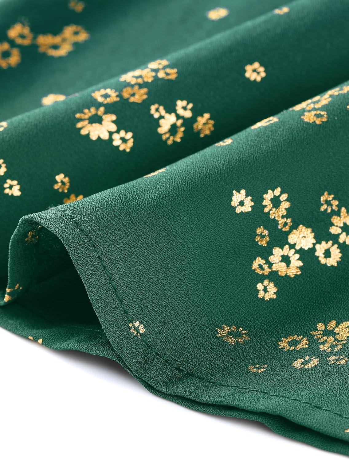 imageAllegra K Womens Metallic Patterned Blouse V Neck Long Sleeve Gilding Sparkly Dots Star TopGreenfloral