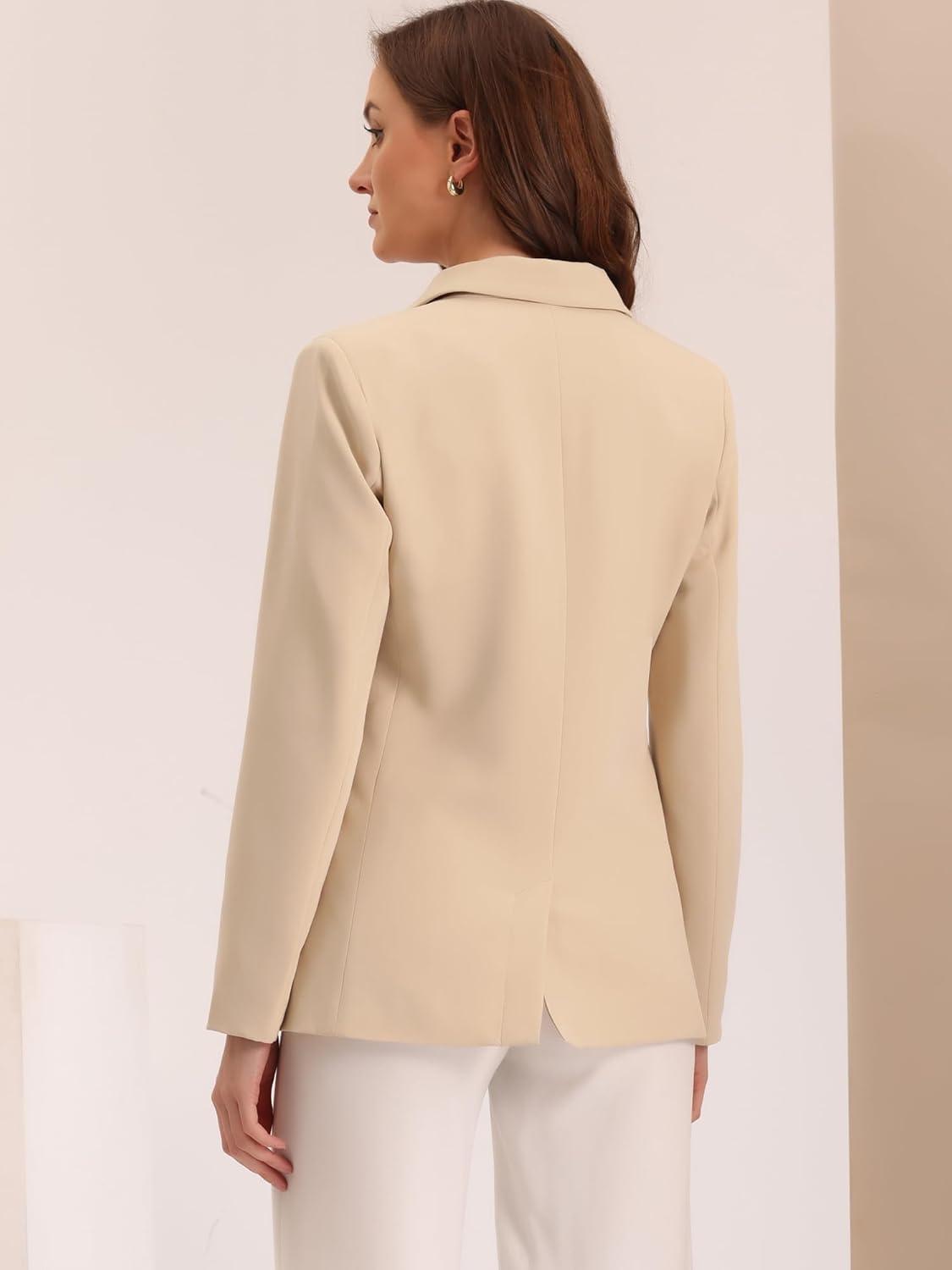 imageAllegra K Womens Notched Lapel Double Breasted Work Formal Blazer JacketApricotsolid