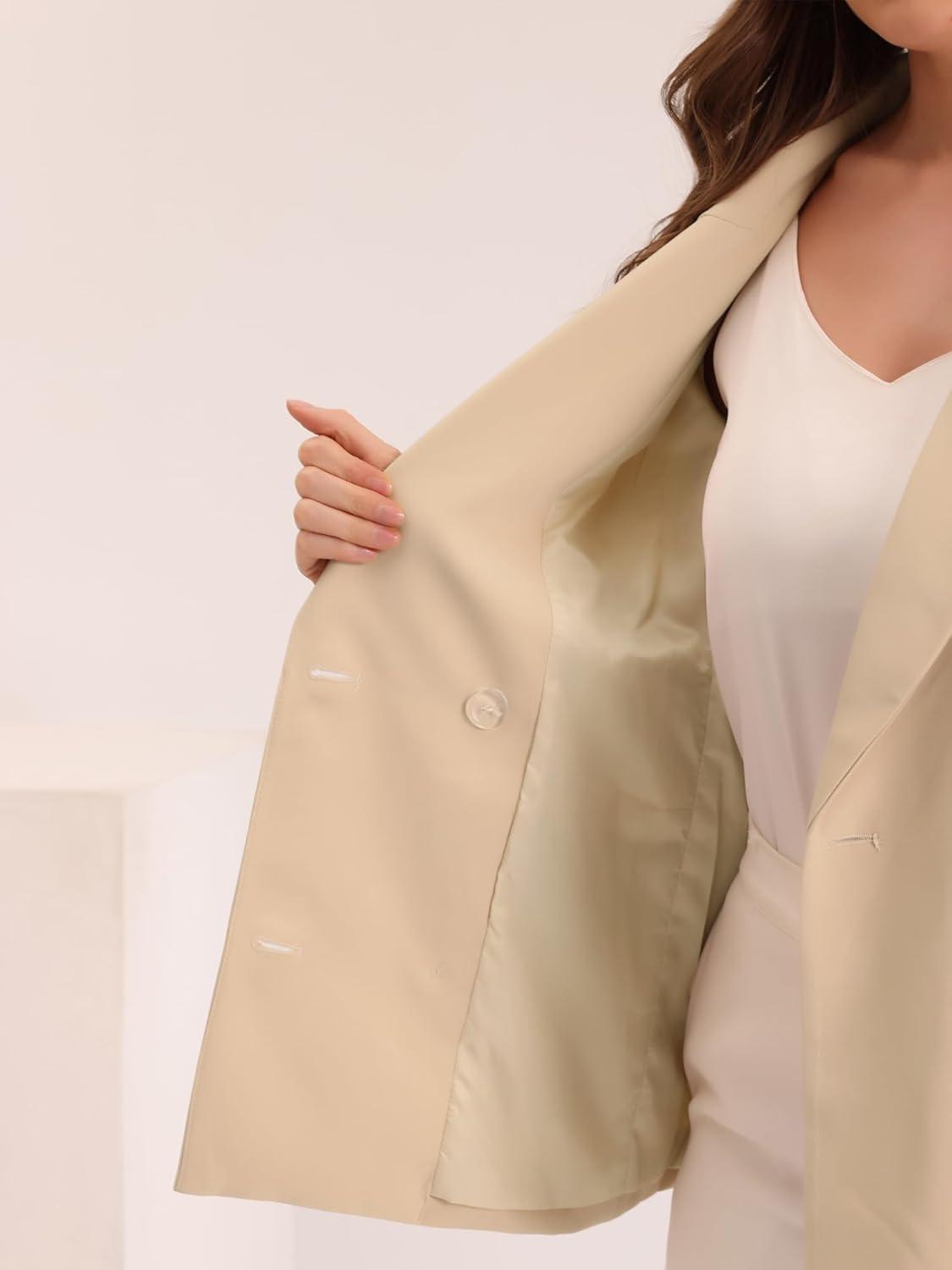 imageAllegra K Womens Notched Lapel Double Breasted Work Formal Blazer JacketApricotsolid