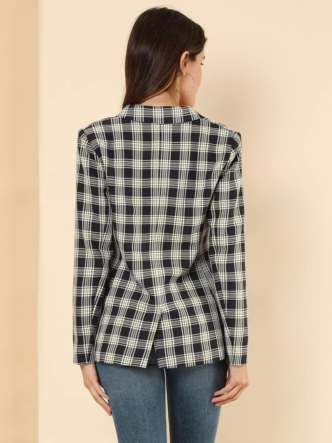 imageAllegra K Womens Notched Lapel Double Breasted Work Formal Blazer JacketBlack