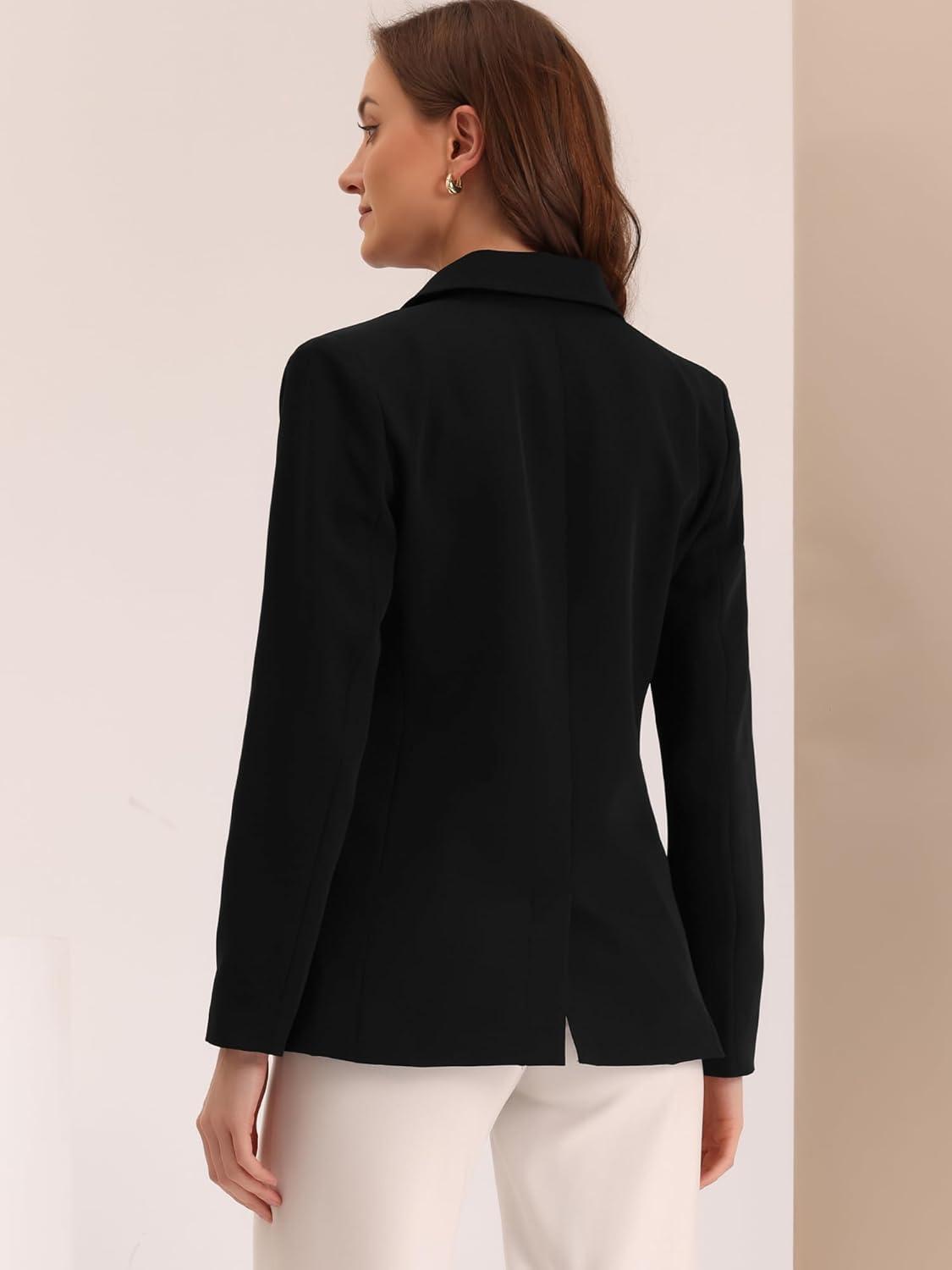 imageAllegra K Womens Notched Lapel Double Breasted Work Formal Blazer JacketBlacksolid
