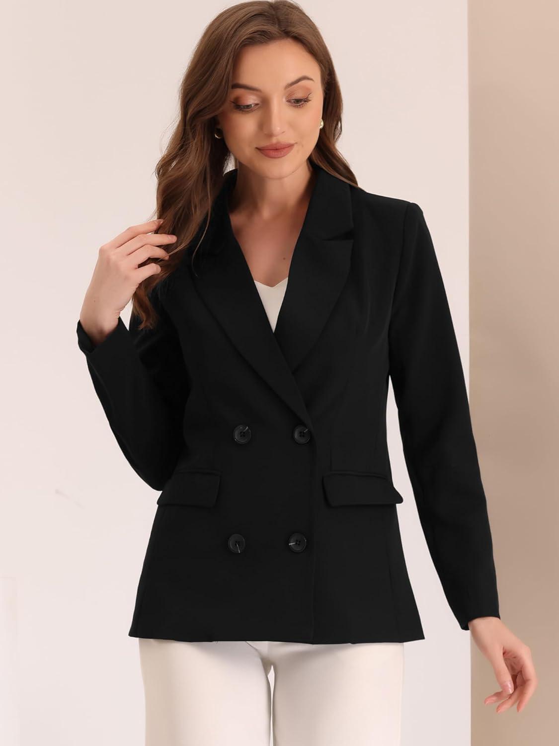 imageAllegra K Womens Notched Lapel Double Breasted Work Formal Blazer JacketBlacksolid