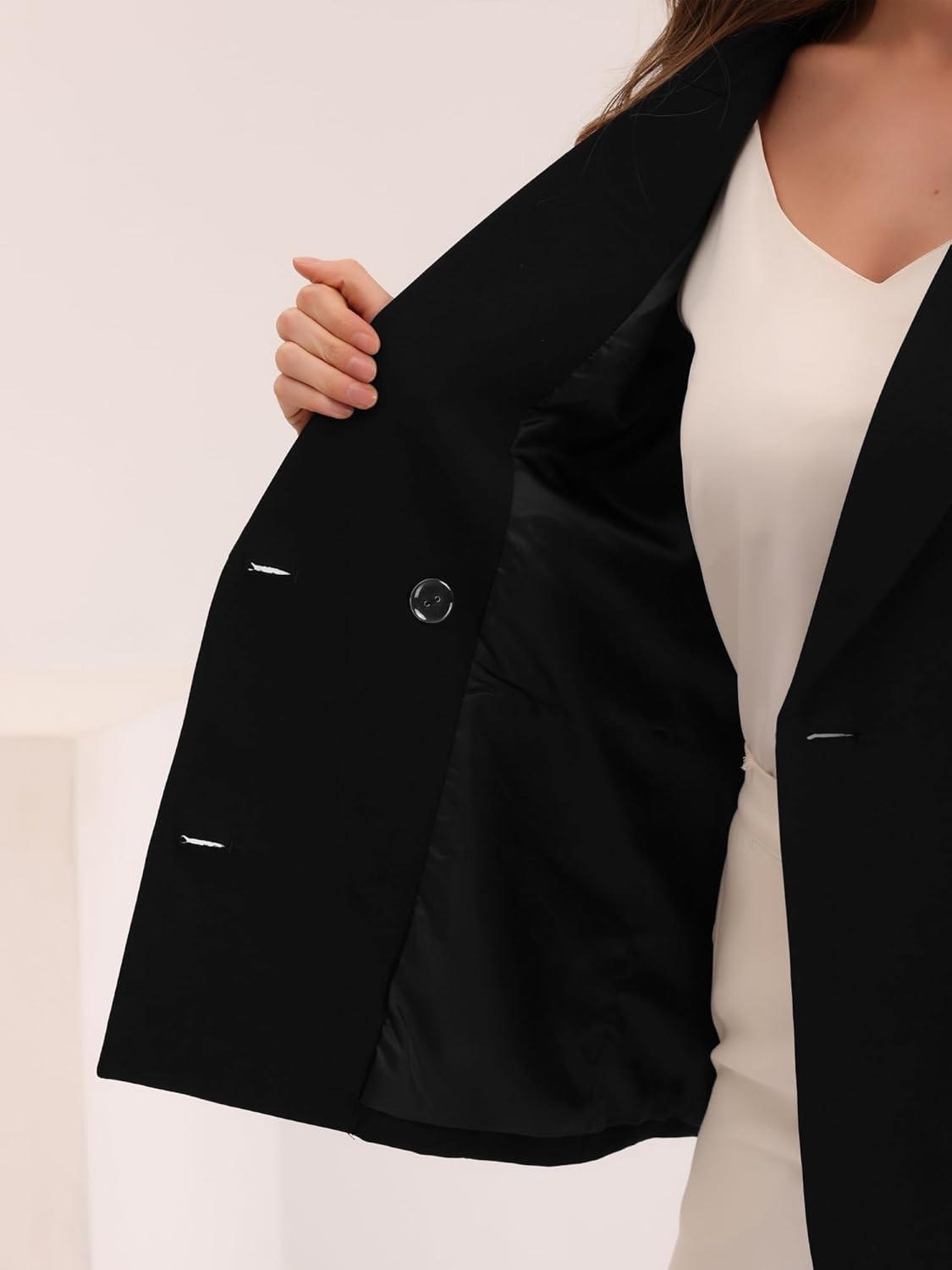 imageAllegra K Womens Notched Lapel Double Breasted Work Formal Blazer JacketBlacksolid