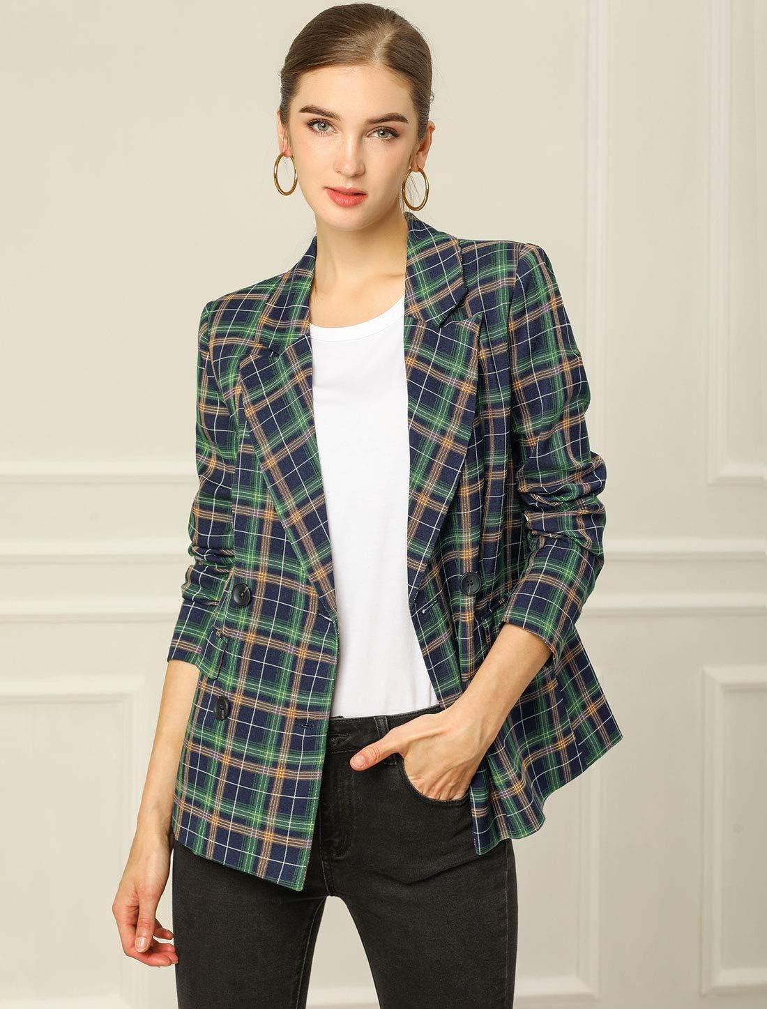 imageAllegra K Womens Notched Lapel Double Breasted Work Formal Blazer JacketBlue Green