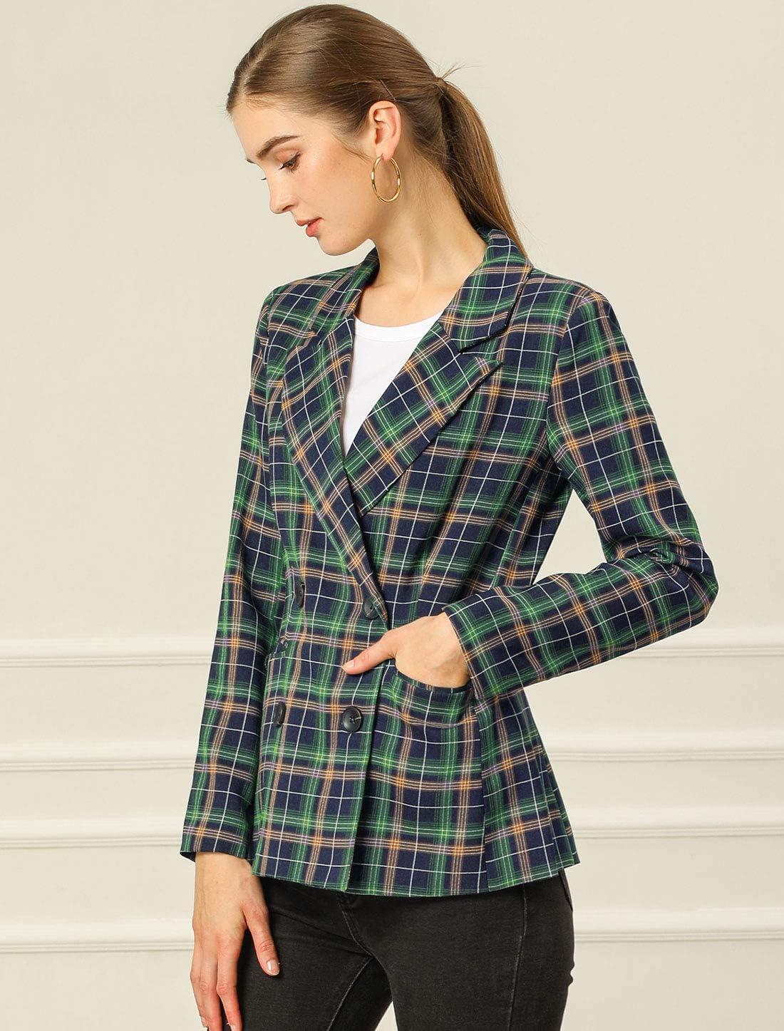 imageAllegra K Womens Notched Lapel Double Breasted Work Formal Blazer JacketBlue Green