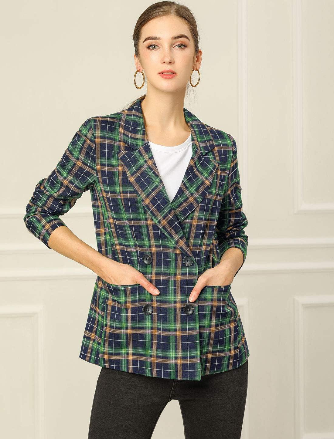 imageAllegra K Womens Notched Lapel Double Breasted Work Formal Blazer JacketBlue Green