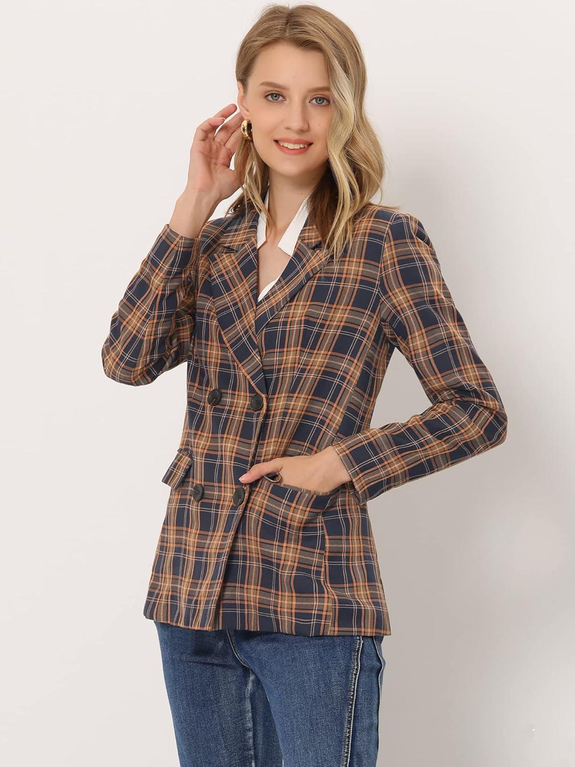 imageAllegra K Womens Notched Lapel Double Breasted Work Formal Blazer JacketBlue Orange