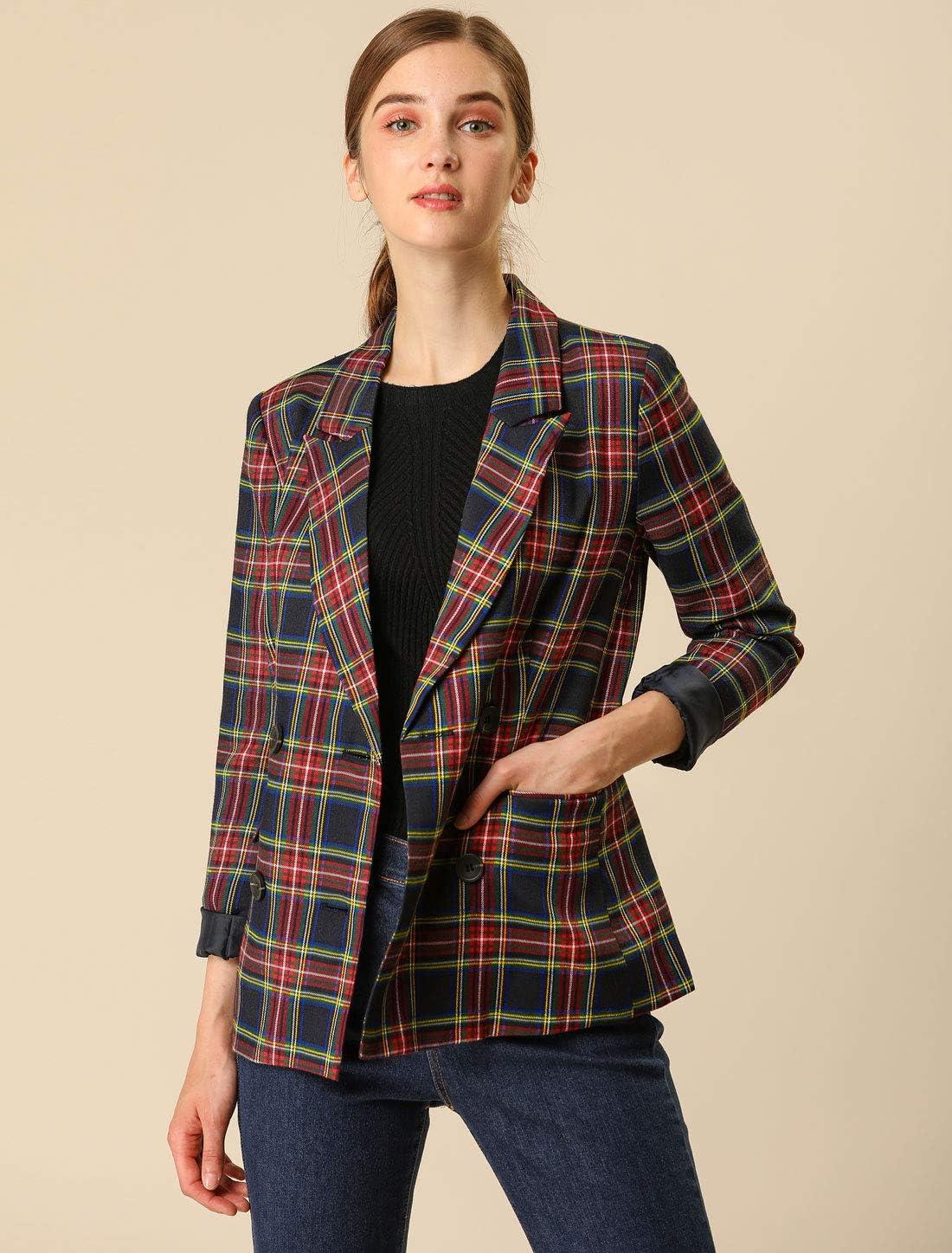 imageAllegra K Womens Notched Lapel Double Breasted Work Formal Blazer JacketDark Blue