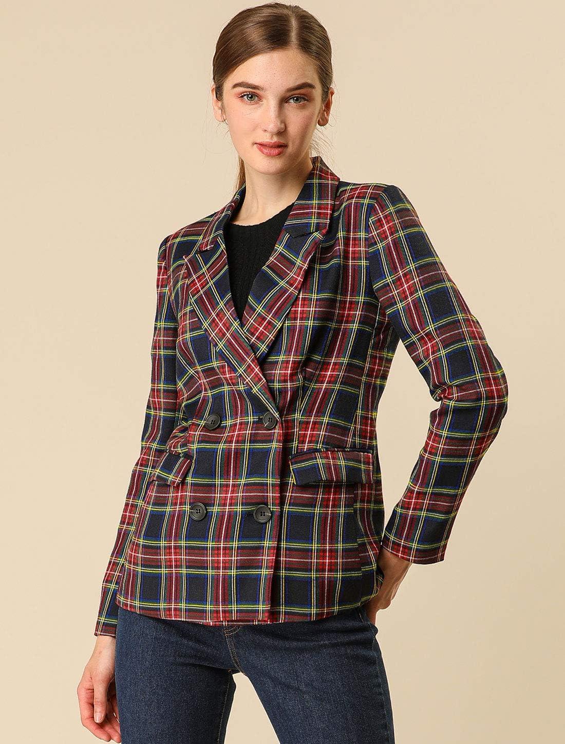 imageAllegra K Womens Notched Lapel Double Breasted Work Formal Blazer JacketDark Blue