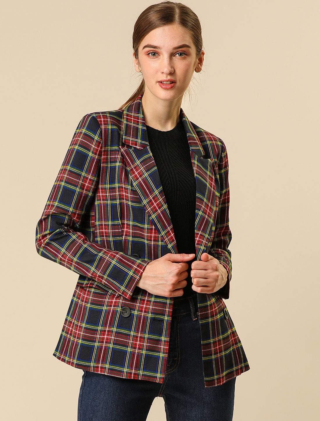 imageAllegra K Womens Notched Lapel Double Breasted Work Formal Blazer JacketDark Blue
