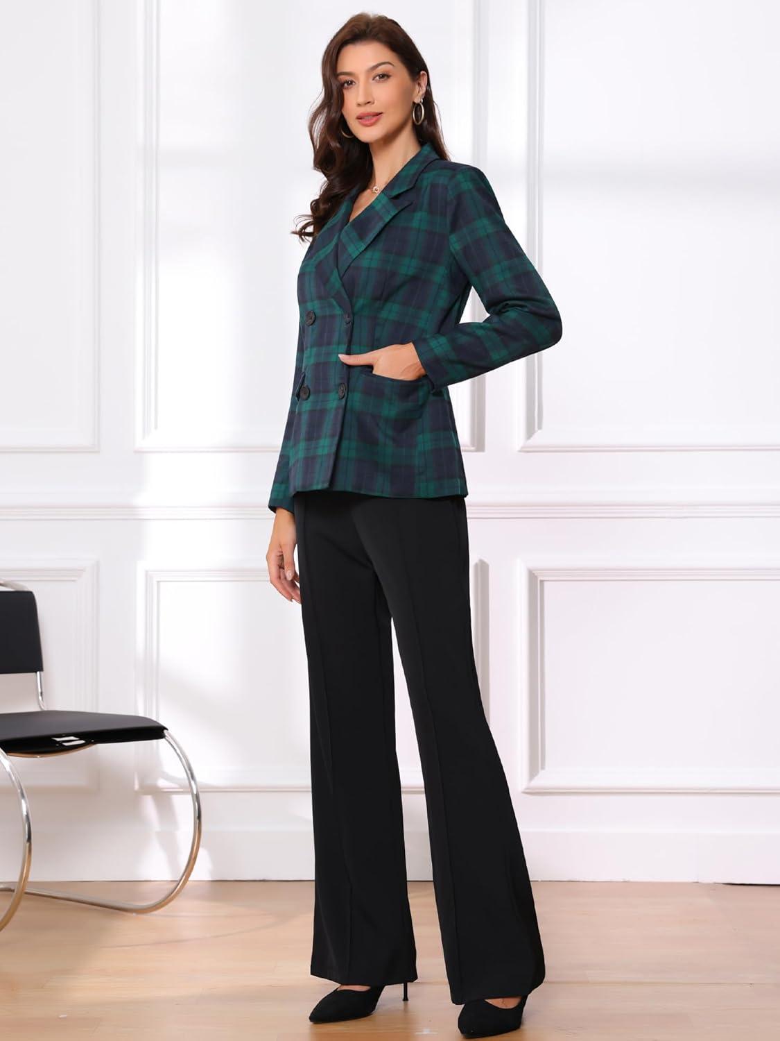 imageAllegra K Womens Notched Lapel Double Breasted Work Formal Blazer JacketDark Green