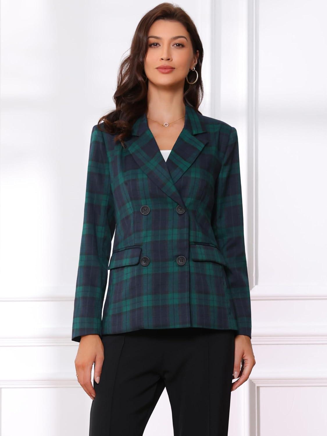 imageAllegra K Womens Notched Lapel Double Breasted Work Formal Blazer JacketDark Green