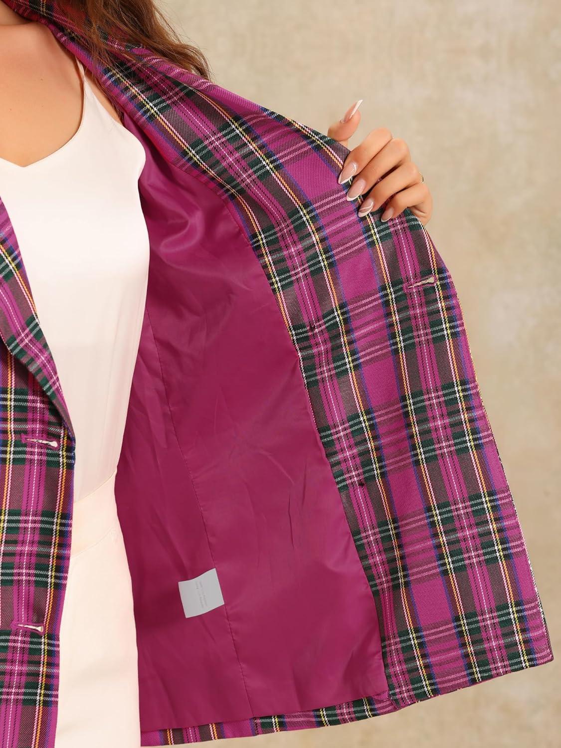 imageAllegra K Womens Notched Lapel Double Breasted Work Formal Blazer JacketHot Pink