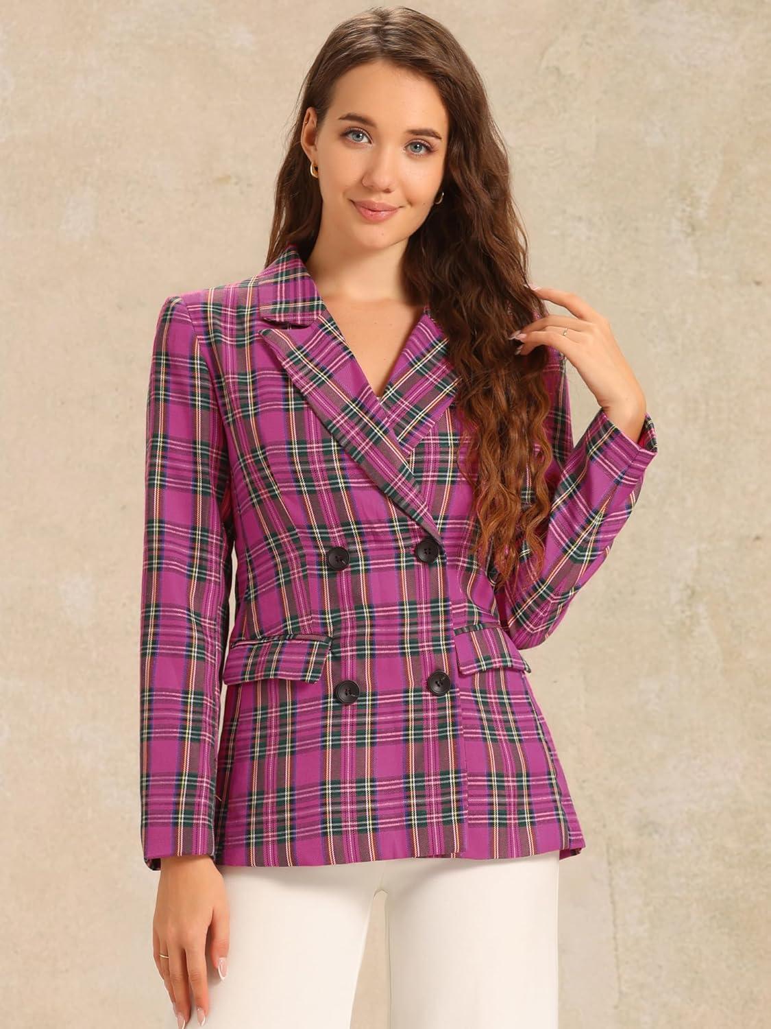 imageAllegra K Womens Notched Lapel Double Breasted Work Formal Blazer JacketHot Pink