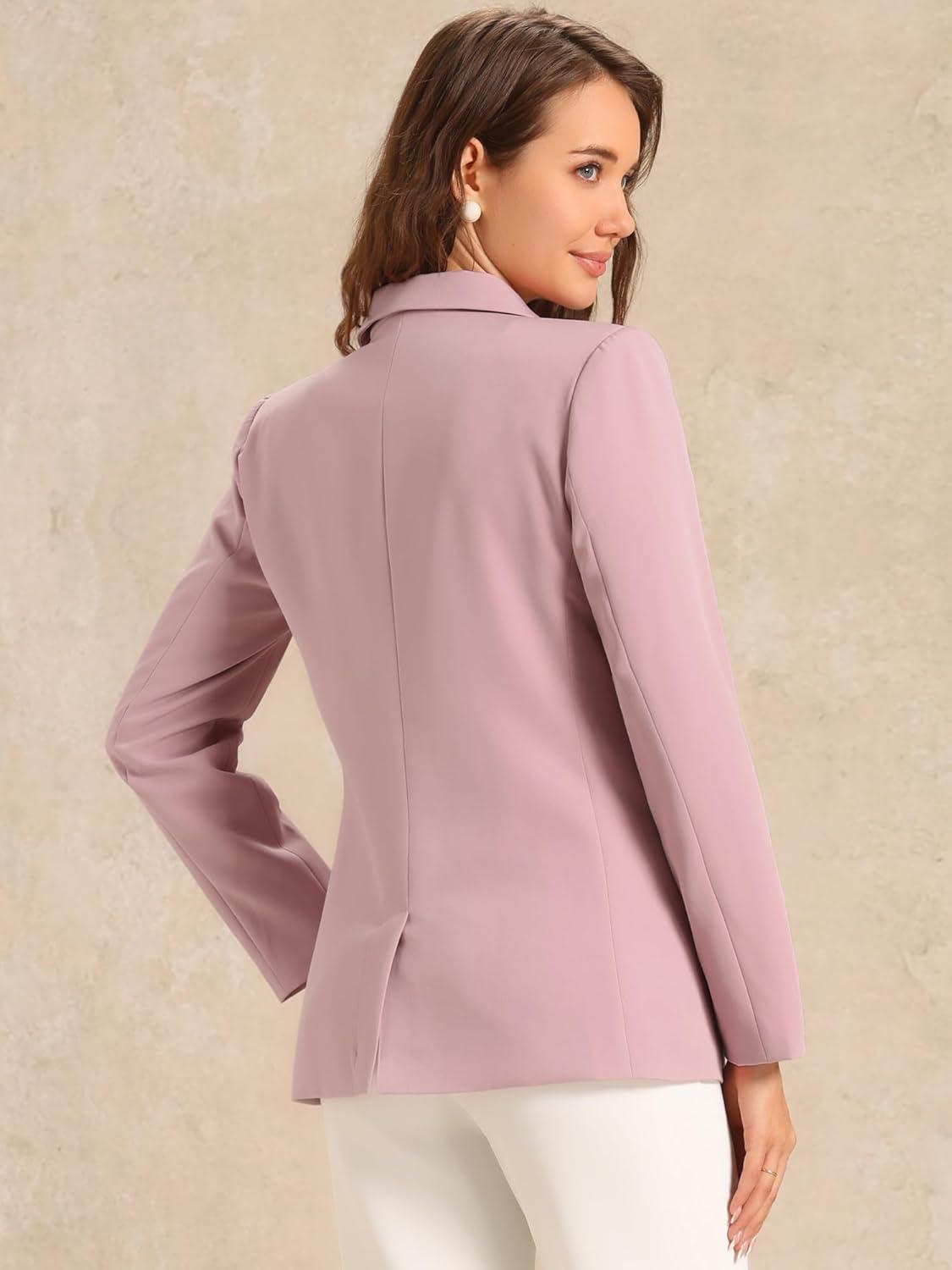 imageAllegra K Womens Notched Lapel Double Breasted Work Formal Blazer JacketPinksolid