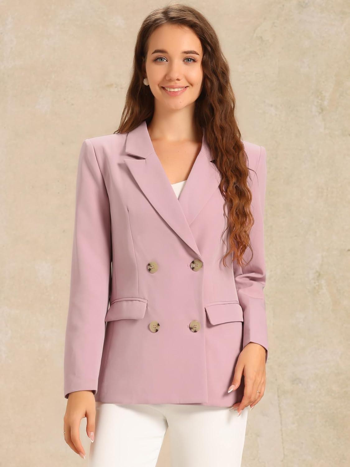 imageAllegra K Womens Notched Lapel Double Breasted Work Formal Blazer JacketPinksolid