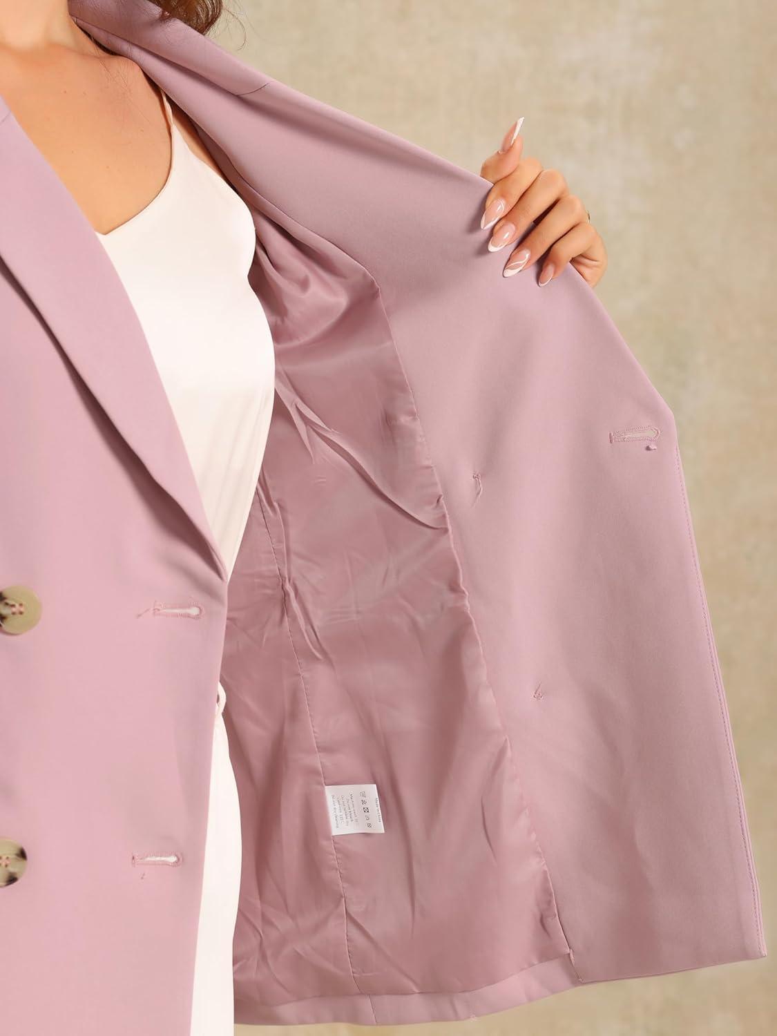 imageAllegra K Womens Notched Lapel Double Breasted Work Formal Blazer JacketPinksolid