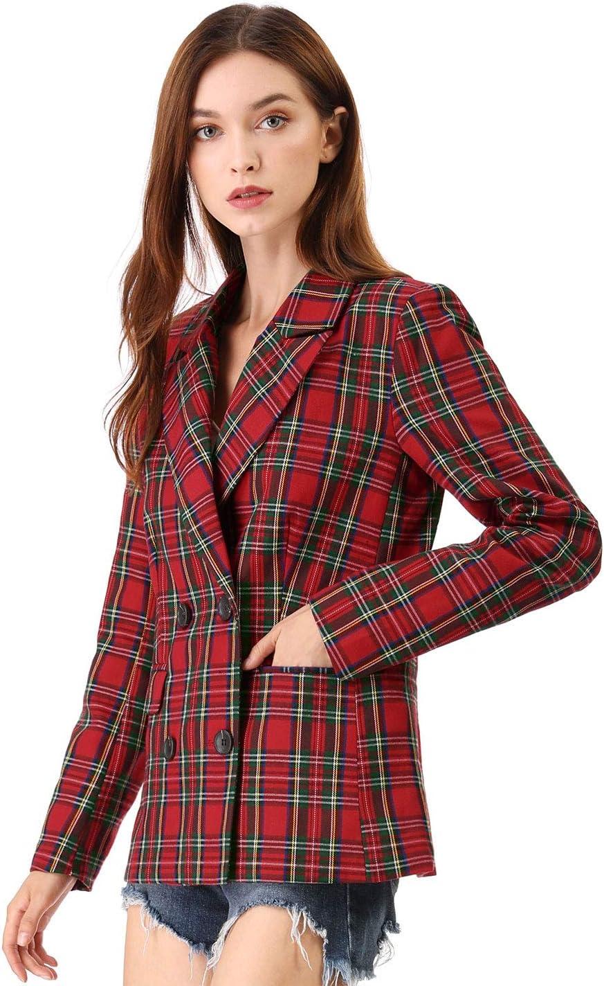 imageAllegra K Womens Notched Lapel Double Breasted Work Formal Blazer JacketRed Green