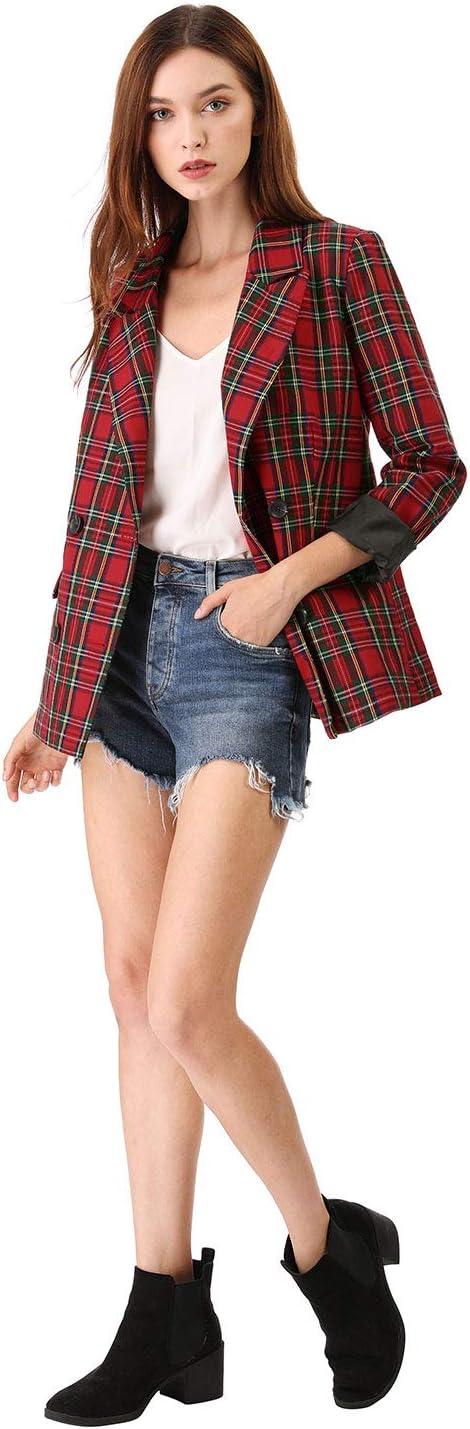 imageAllegra K Womens Notched Lapel Double Breasted Work Formal Blazer JacketRed Green