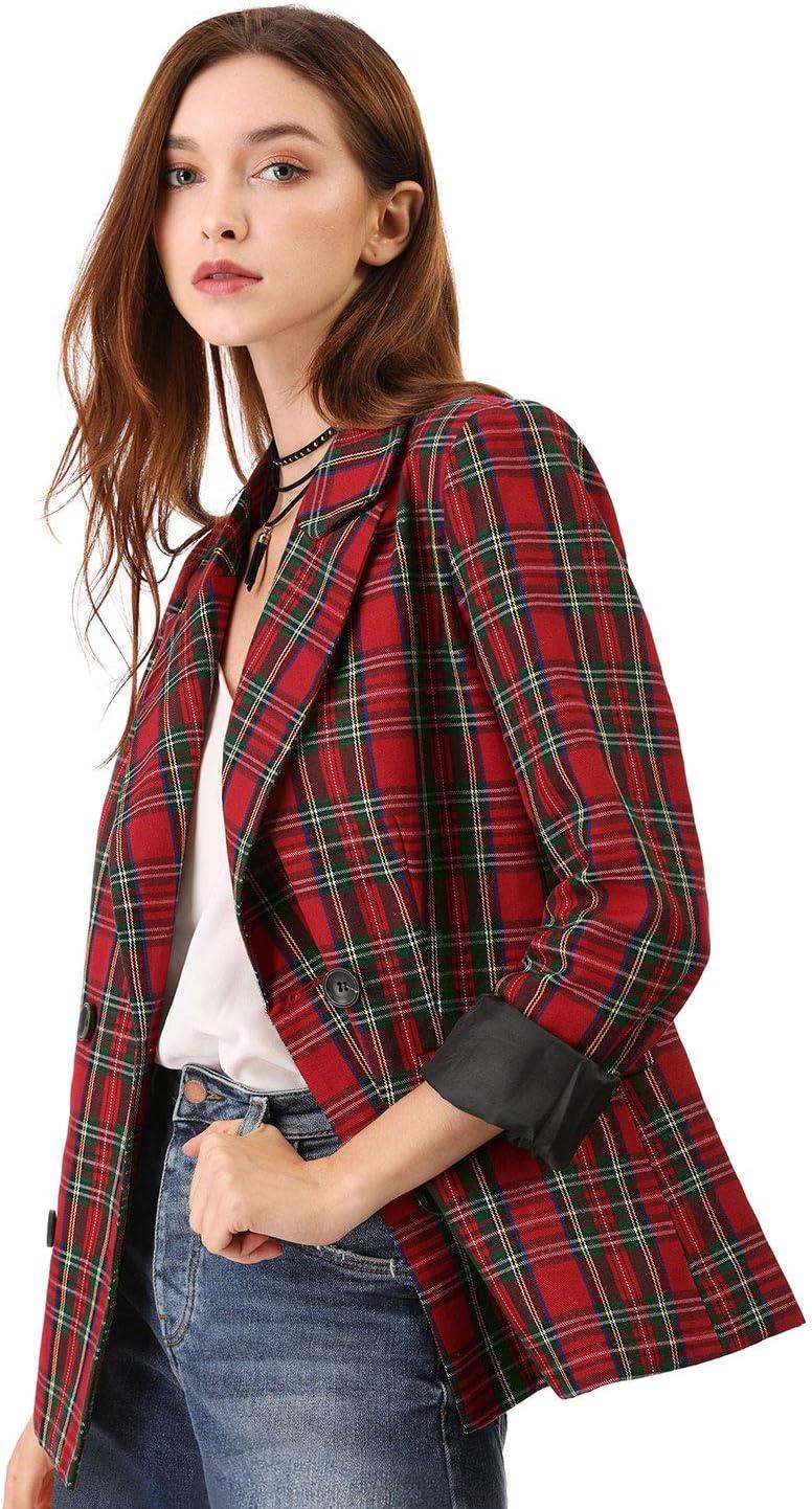 imageAllegra K Womens Notched Lapel Double Breasted Work Formal Blazer JacketRed Green