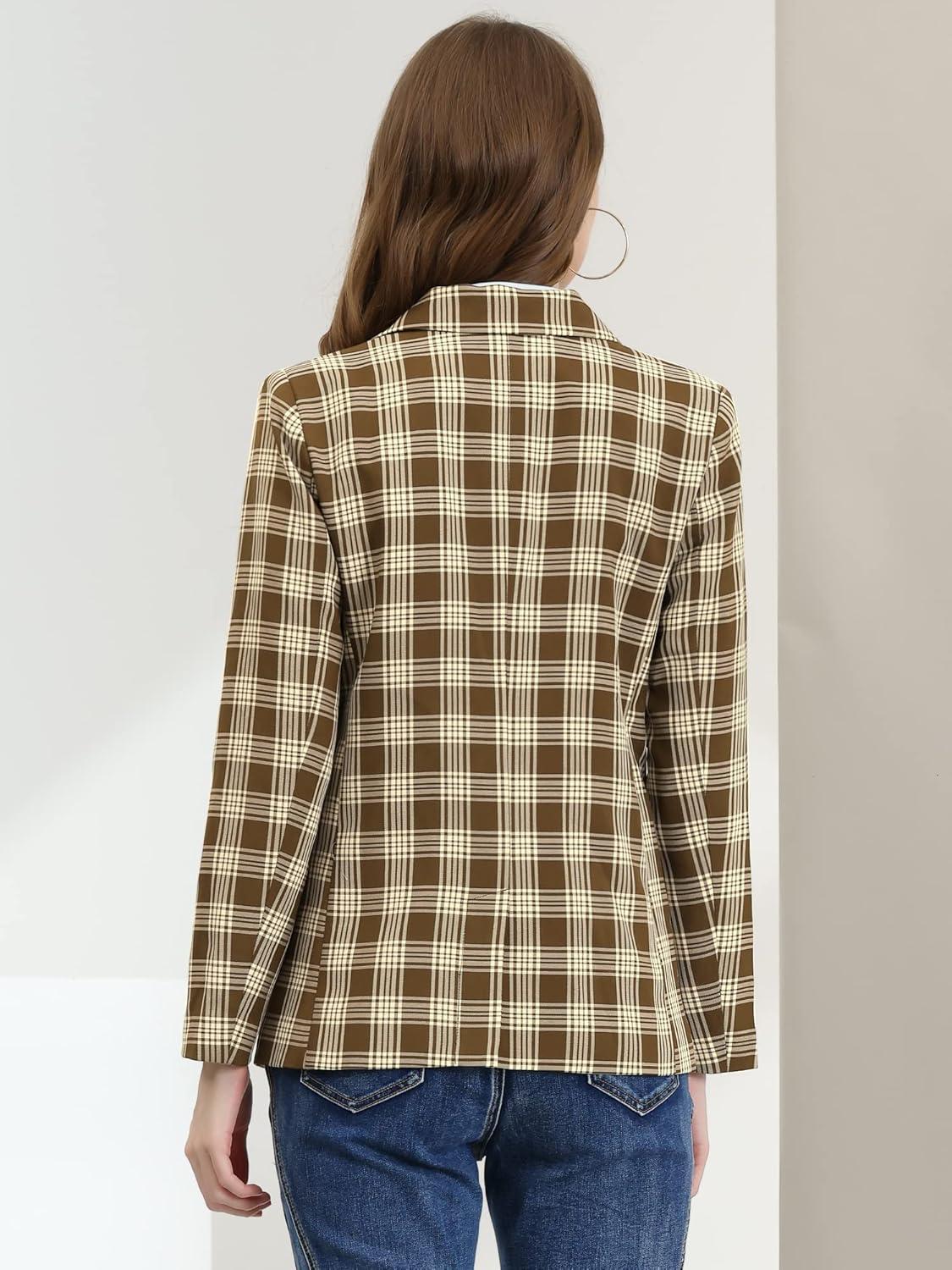 imageAllegra K Womens Notched Lapel Double Breasted Work Formal Blazer JacketWhite Brown