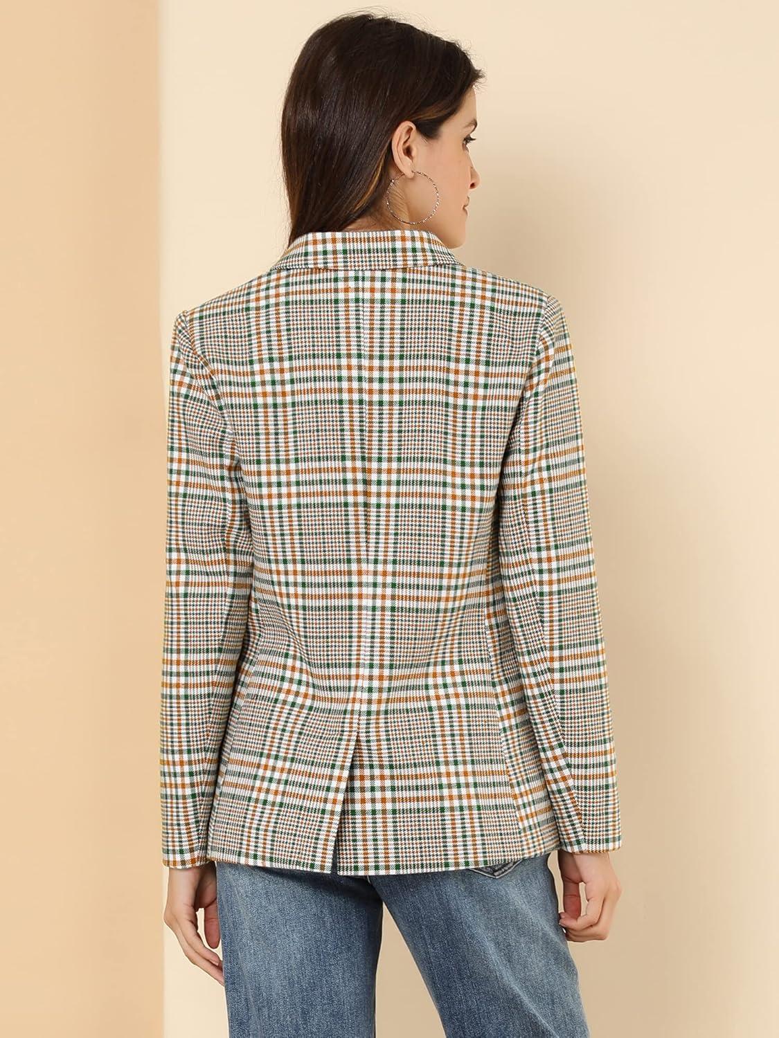 imageAllegra K Womens Notched Lapel Double Breasted Work Formal Blazer JacketWhite Green