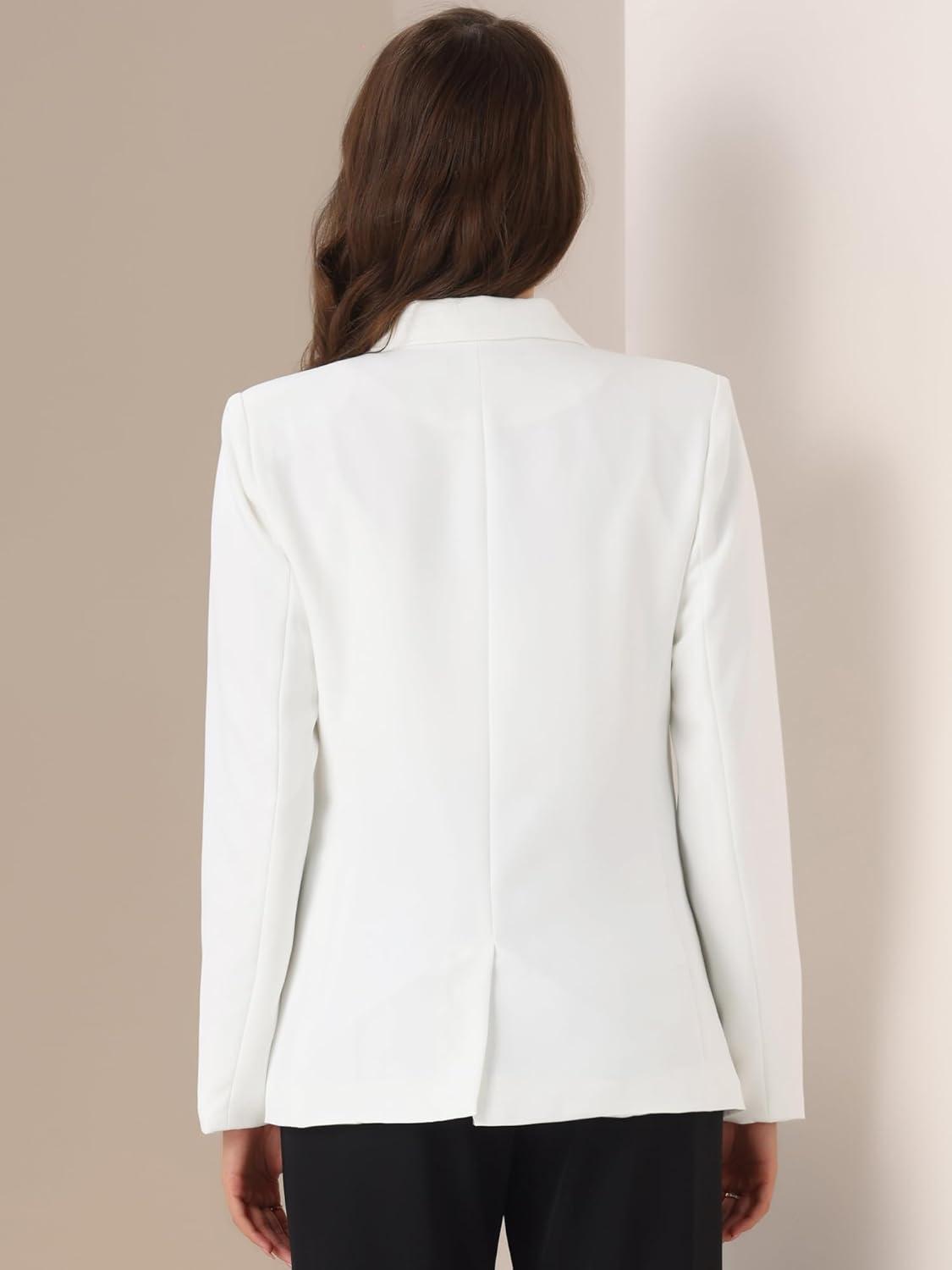 imageAllegra K Womens Notched Lapel Double Breasted Work Formal Blazer JacketWhitesolid