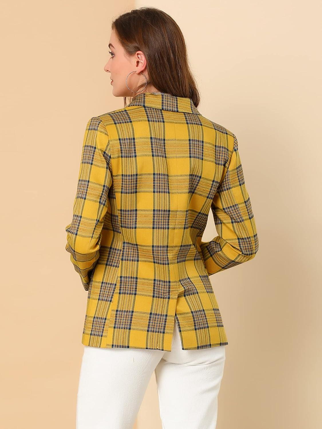 imageAllegra K Womens Notched Lapel Double Breasted Work Formal Blazer JacketYellow