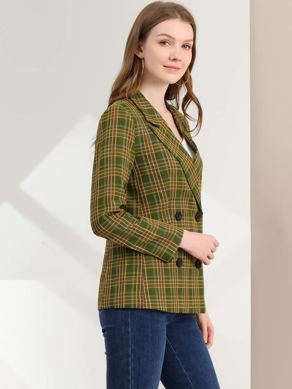 imageAllegra K Womens Notched Lapel Double Breasted Work Formal Blazer JacketYellow Green