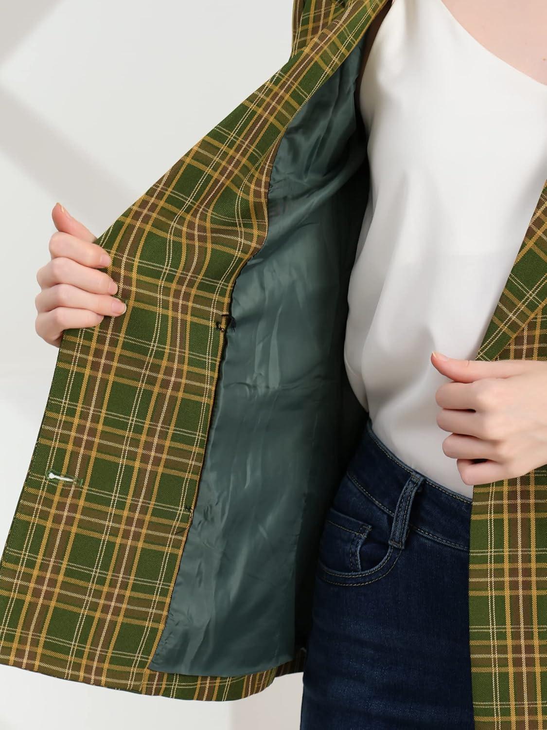 imageAllegra K Womens Notched Lapel Double Breasted Work Formal Blazer JacketYellow Green