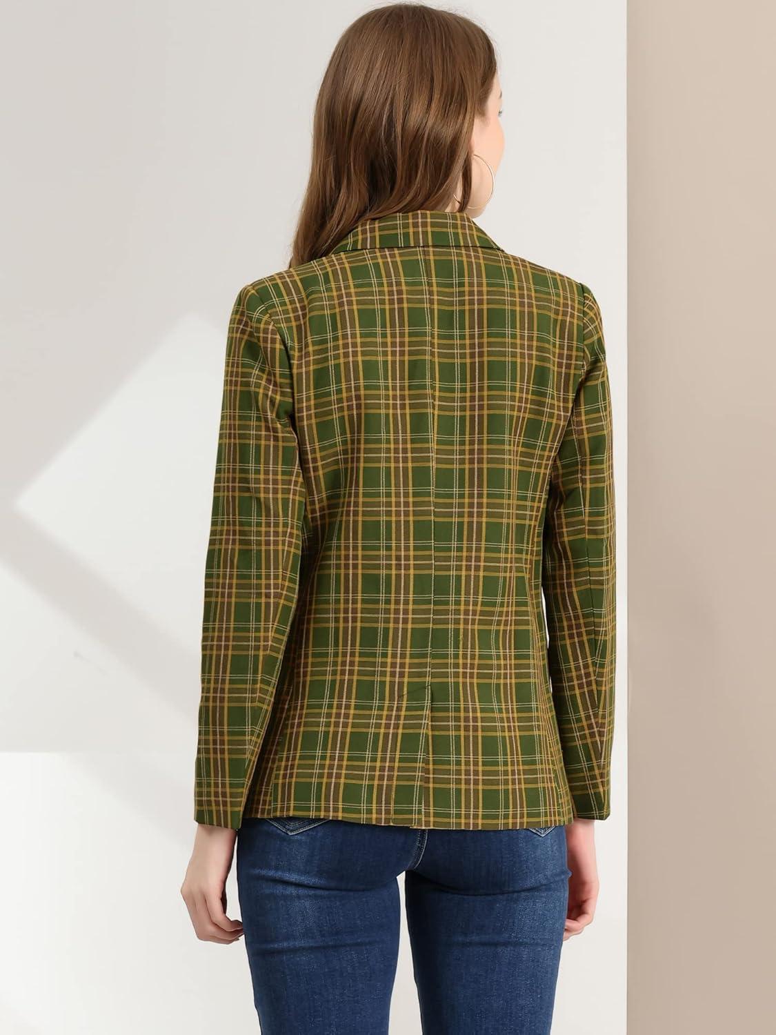 imageAllegra K Womens Notched Lapel Double Breasted Work Formal Blazer JacketYellow Green