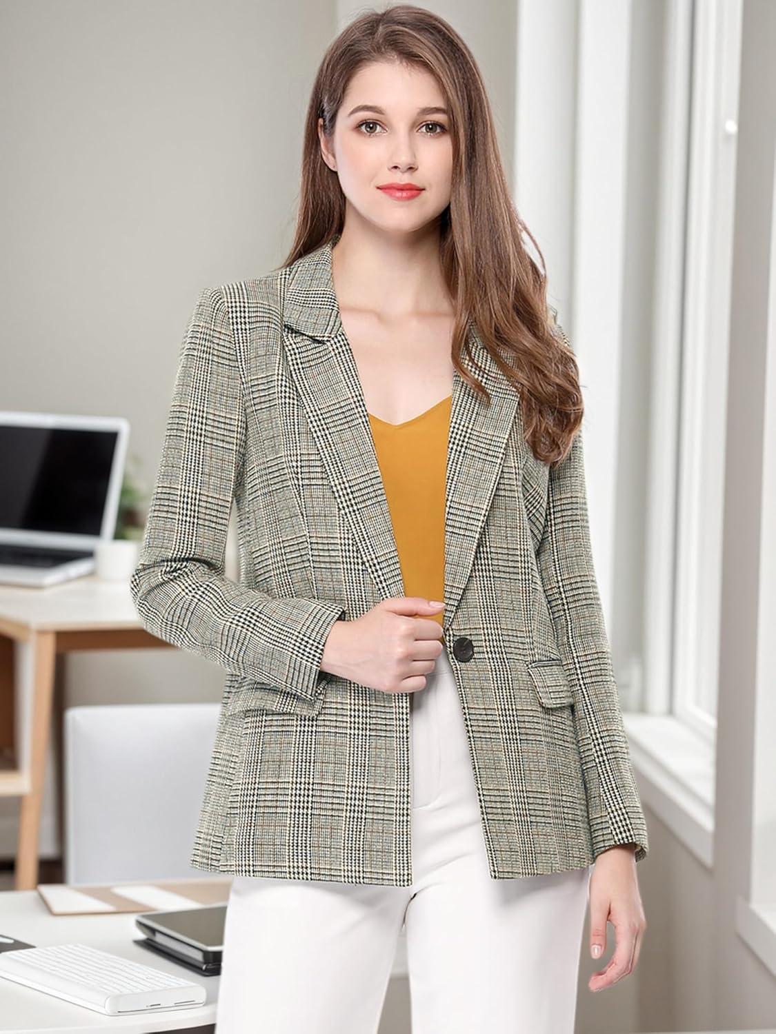 imageAllegra K Womens Notched Lapel One Button Boyfriend Blazer Suit Houndstooth Work Office Blazers JacketBlack