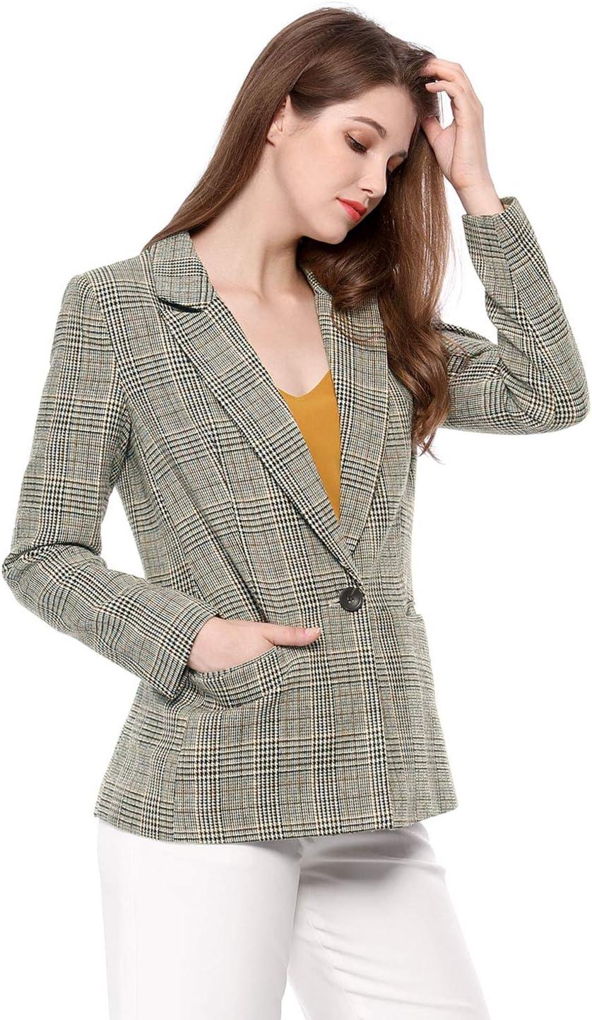 imageAllegra K Womens Notched Lapel One Button Boyfriend Blazer Suit Houndstooth Work Office Blazers JacketBlack