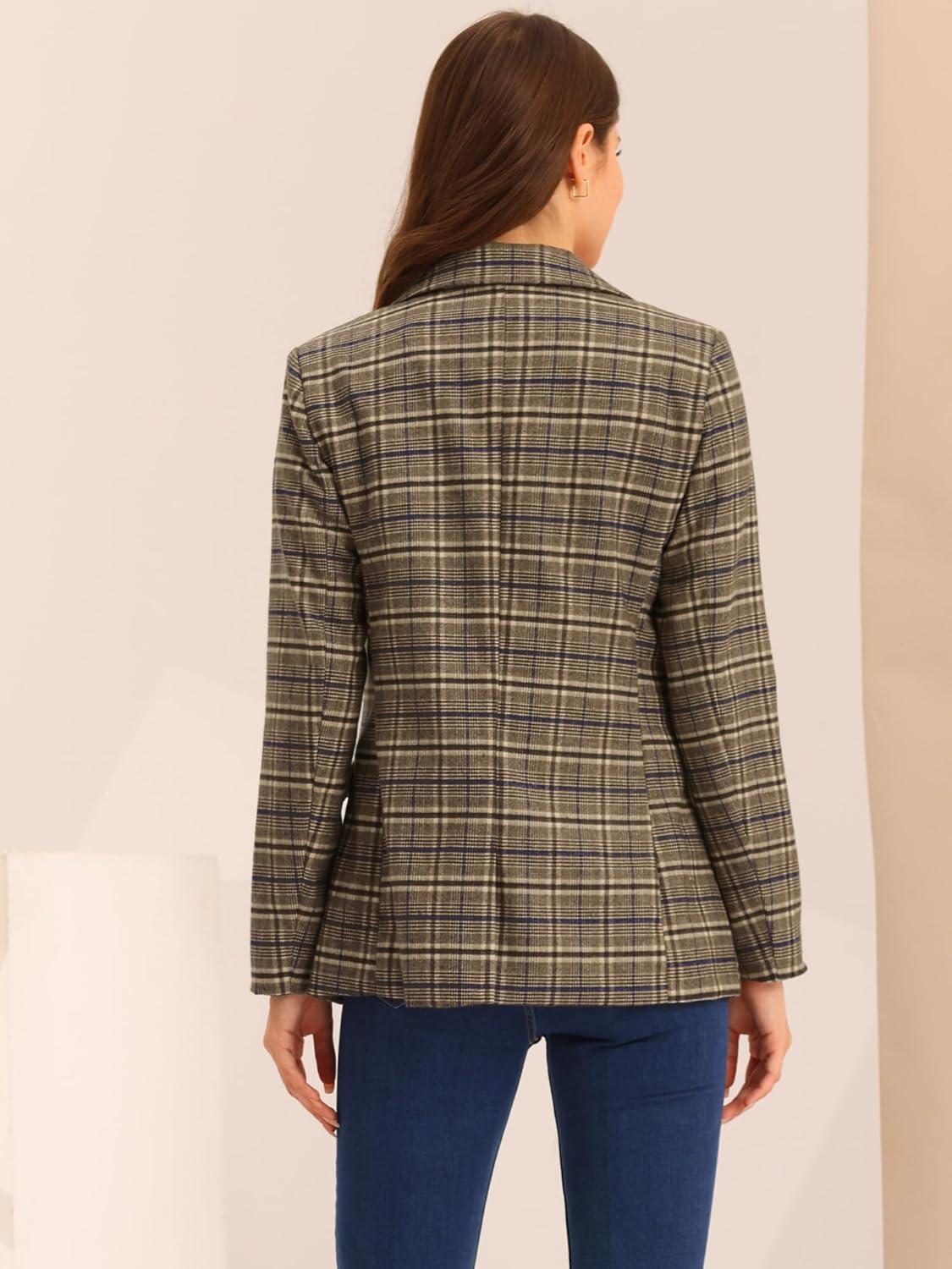 imageAllegra K Womens Notched Lapel One Button Boyfriend Blazer Suit Houndstooth Work Office Blazers JacketBlue Brown