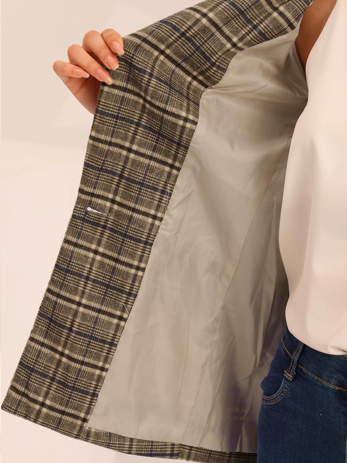 imageAllegra K Womens Notched Lapel One Button Boyfriend Blazer Suit Houndstooth Work Office Blazers JacketBlue Brown