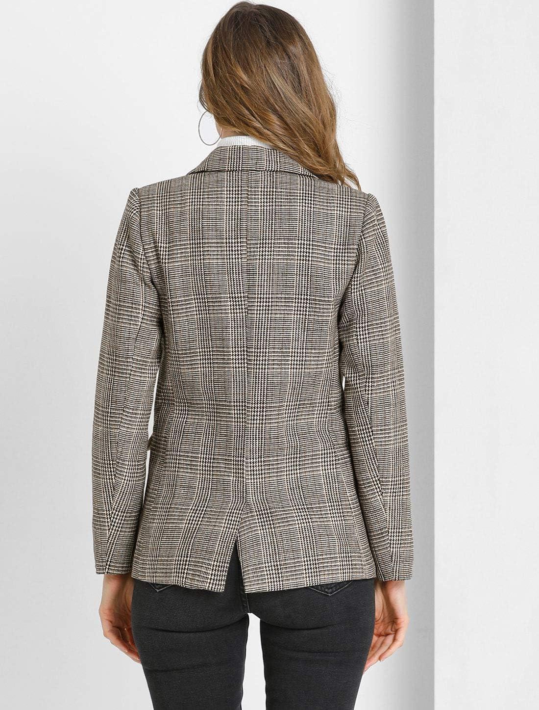 imageAllegra K Womens Notched Lapel One Button Boyfriend Blazer Suit Houndstooth Work Office Blazers JacketBrown