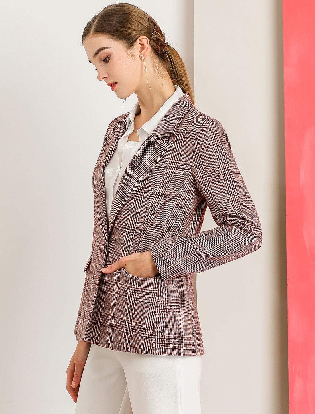 imageAllegra K Womens Notched Lapel One Button Boyfriend Blazer Suit Houndstooth Work Office Blazers JacketBurgundy