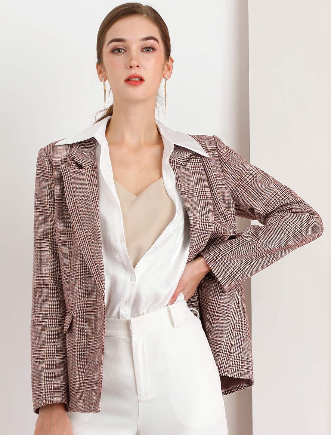 imageAllegra K Womens Notched Lapel One Button Boyfriend Blazer Suit Houndstooth Work Office Blazers JacketBurgundy