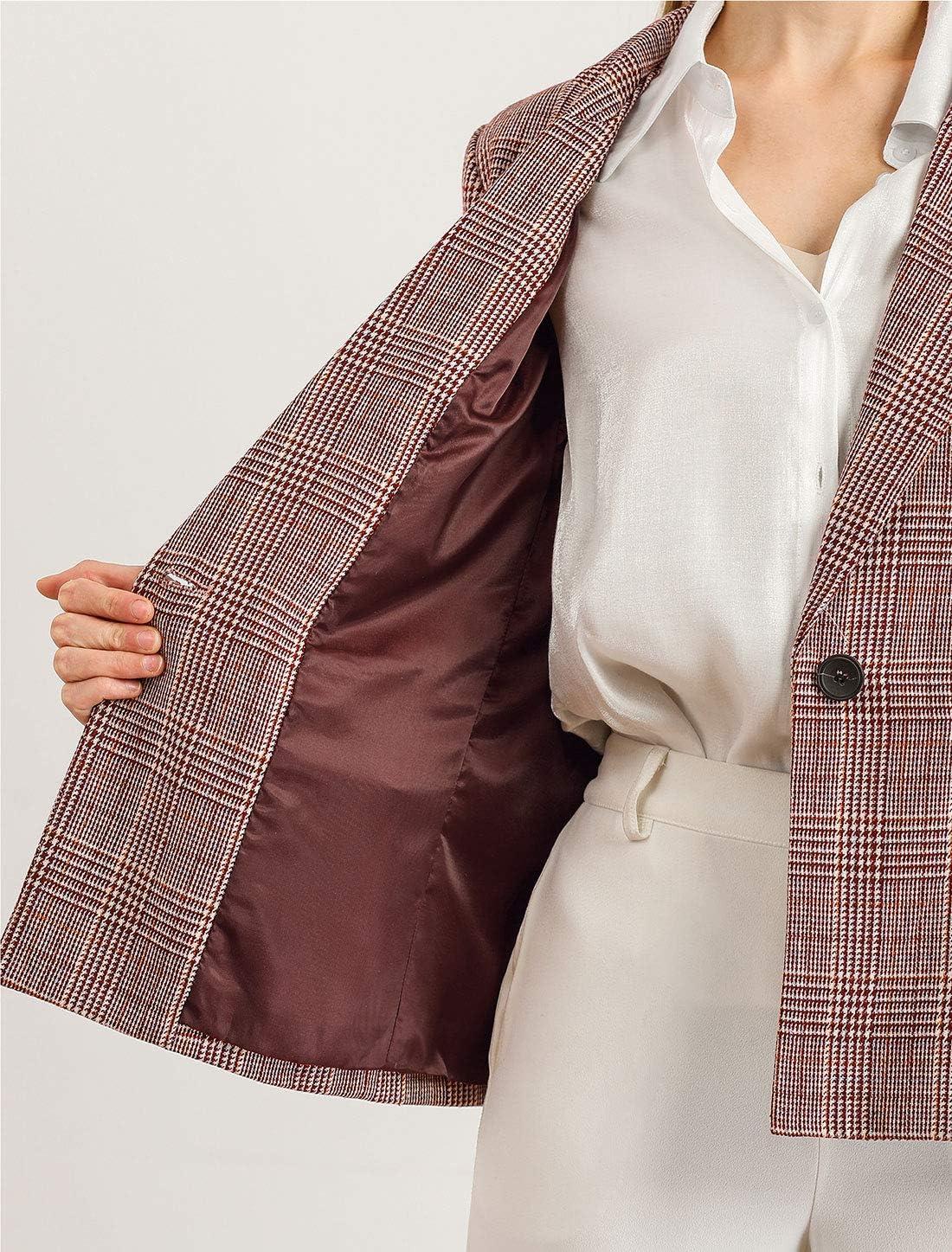 imageAllegra K Womens Notched Lapel One Button Boyfriend Blazer Suit Houndstooth Work Office Blazers JacketBurgundy