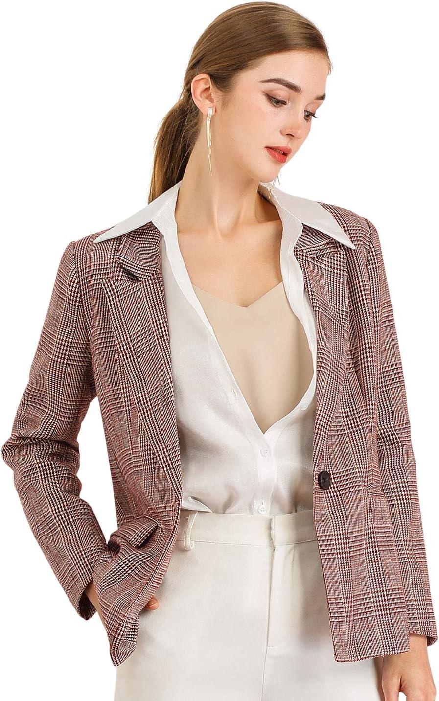imageAllegra K Womens Notched Lapel One Button Boyfriend Blazer Suit Houndstooth Work Office Blazers JacketBurgundy