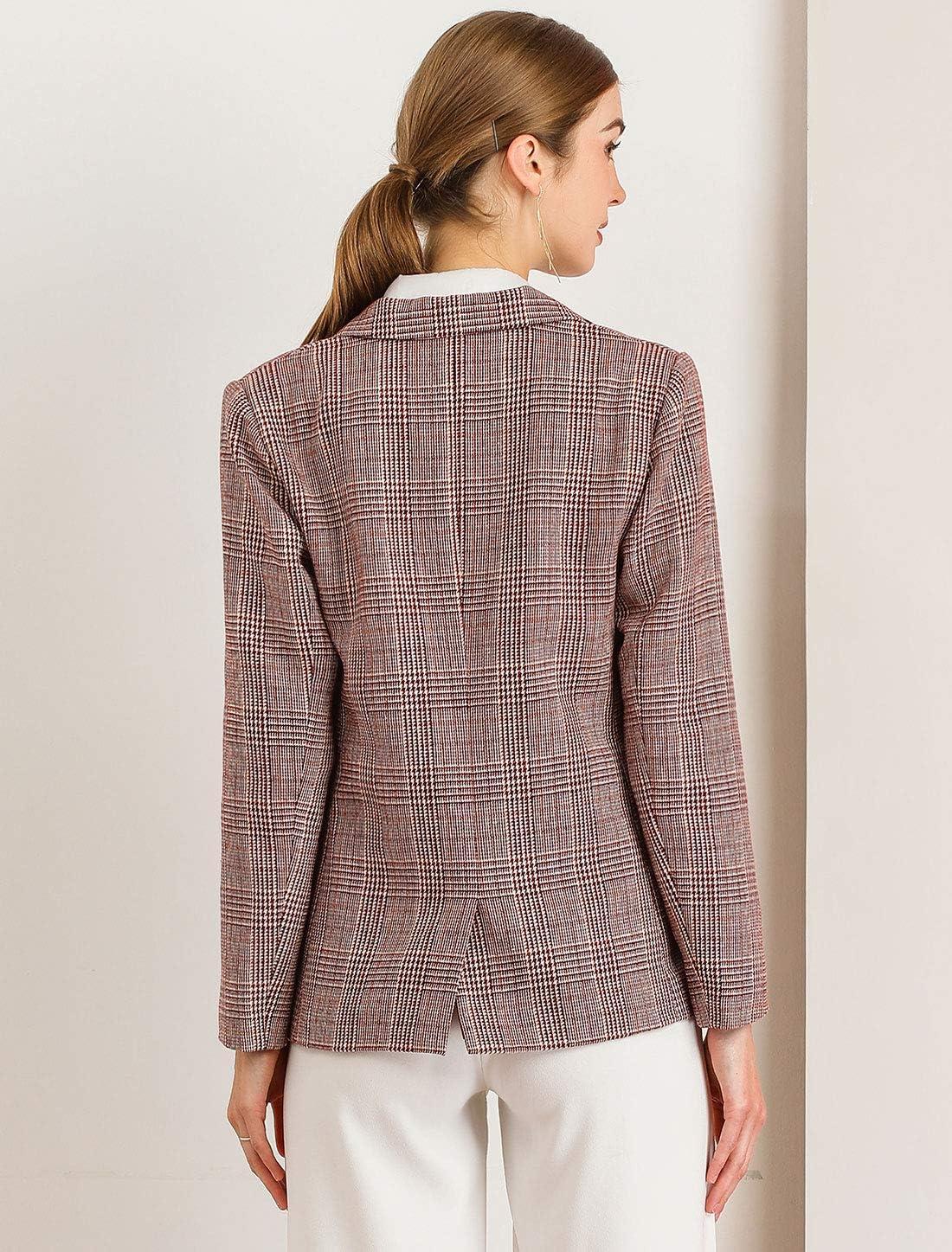imageAllegra K Womens Notched Lapel One Button Boyfriend Blazer Suit Houndstooth Work Office Blazers JacketBurgundy