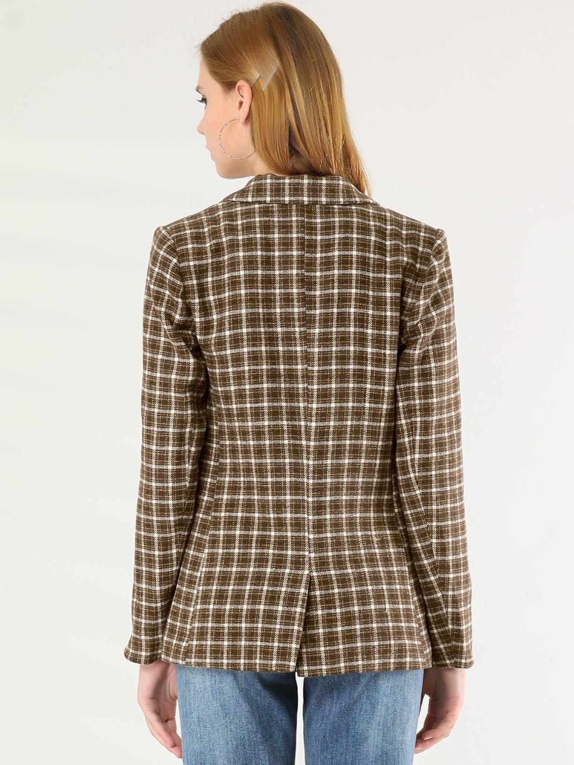 imageAllegra K Womens Notched Lapel One Button Boyfriend Blazer Suit Houndstooth Work Office Blazers JacketCoffee