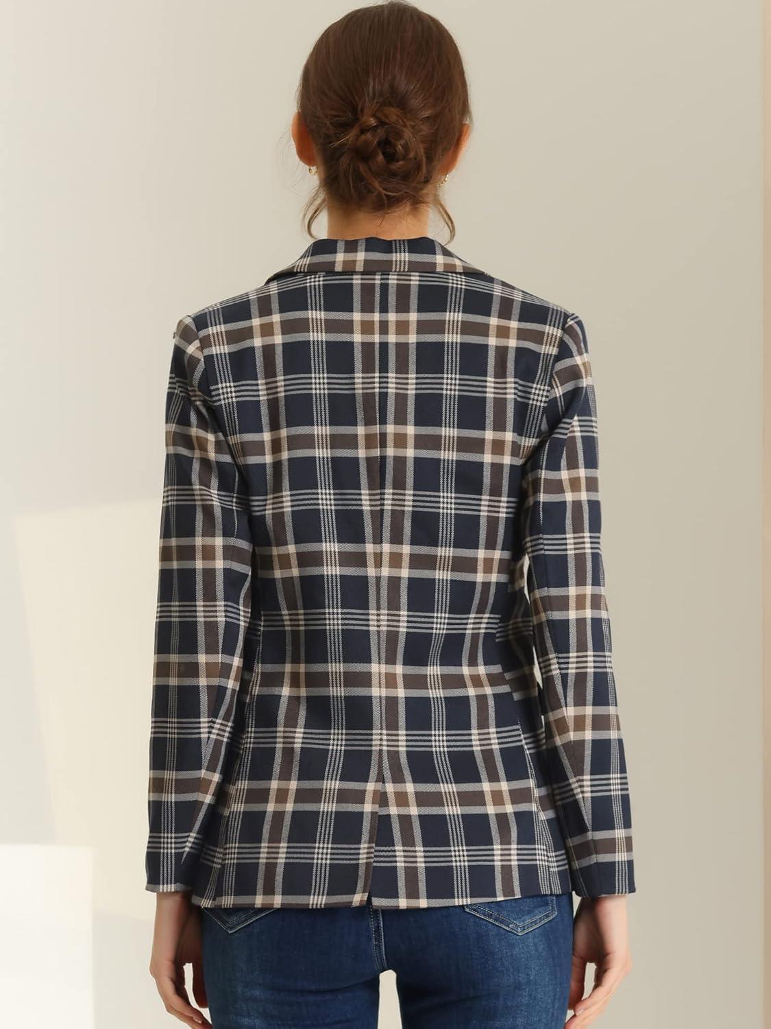 imageAllegra K Womens Notched Lapel One Button Boyfriend Blazer Suit Houndstooth Work Office Blazers JacketDark Blue