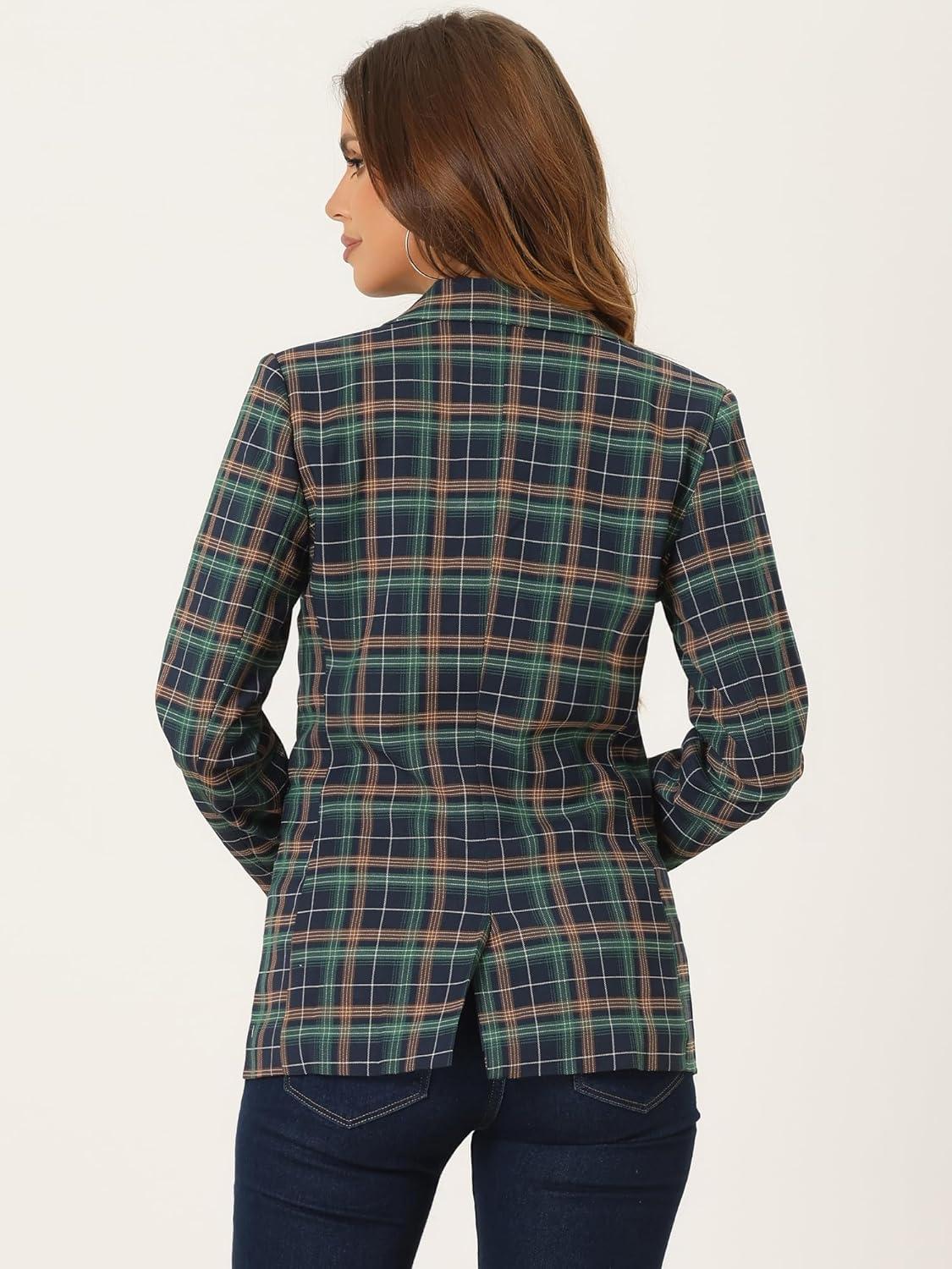 imageAllegra K Womens Notched Lapel One Button Boyfriend Blazer Suit Houndstooth Work Office Blazers JacketGreen Blue