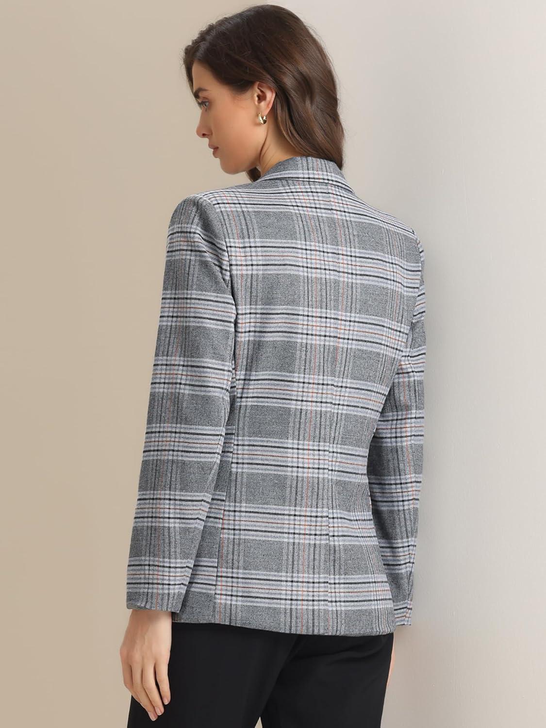 imageAllegra K Womens Notched Lapel One Button Boyfriend Blazer Suit Houndstooth Work Office Blazers JacketGrey