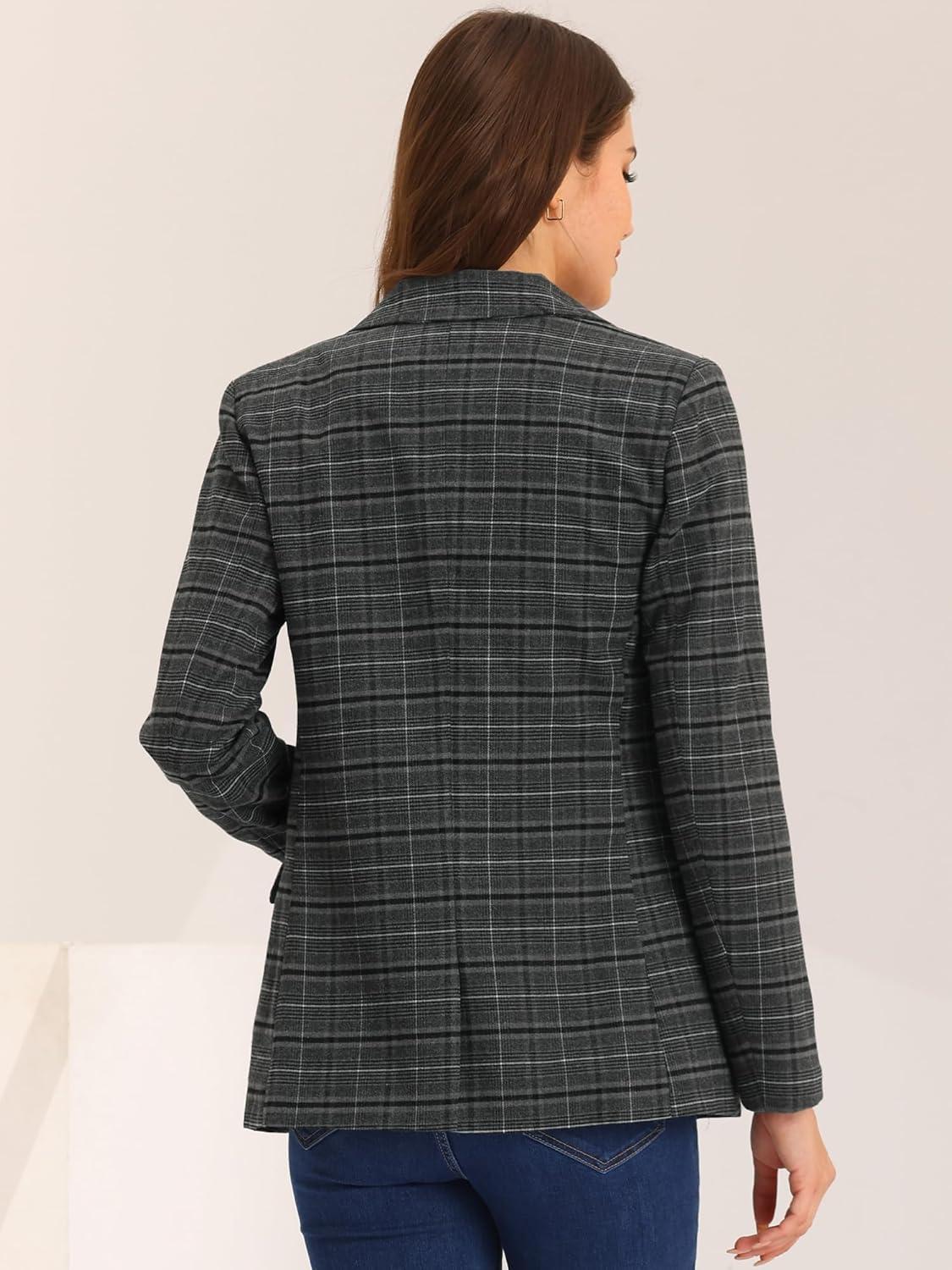 imageAllegra K Womens Notched Lapel One Button Boyfriend Blazer Suit Houndstooth Work Office Blazers JacketGrey Black