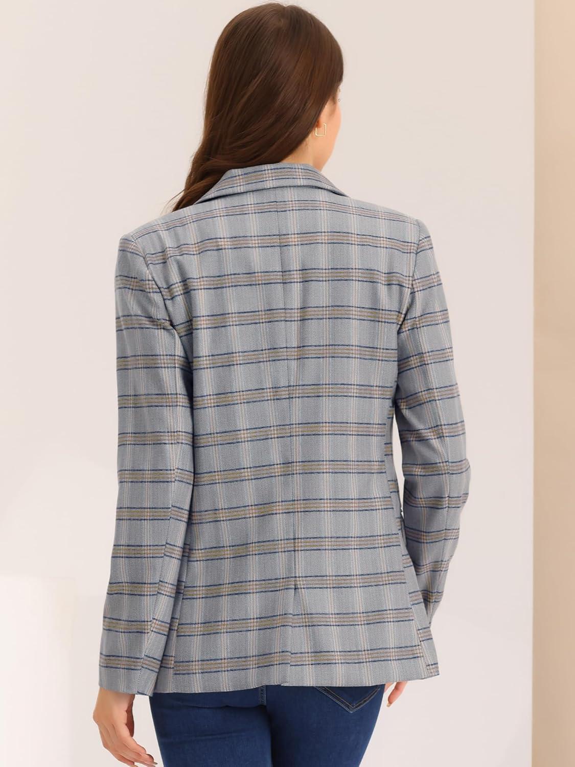 imageAllegra K Womens Notched Lapel One Button Boyfriend Blazer Suit Houndstooth Work Office Blazers JacketGrey Blue