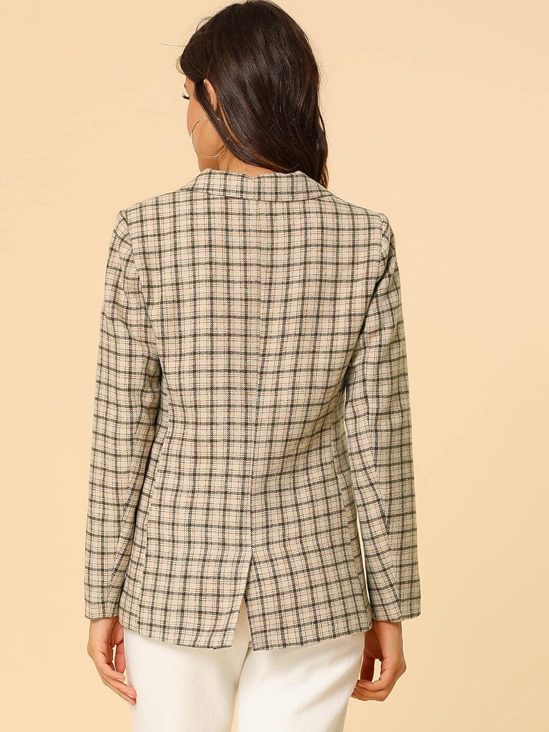 imageAllegra K Womens Notched Lapel One Button Boyfriend Blazer Suit Houndstooth Work Office Blazers JacketKhaki